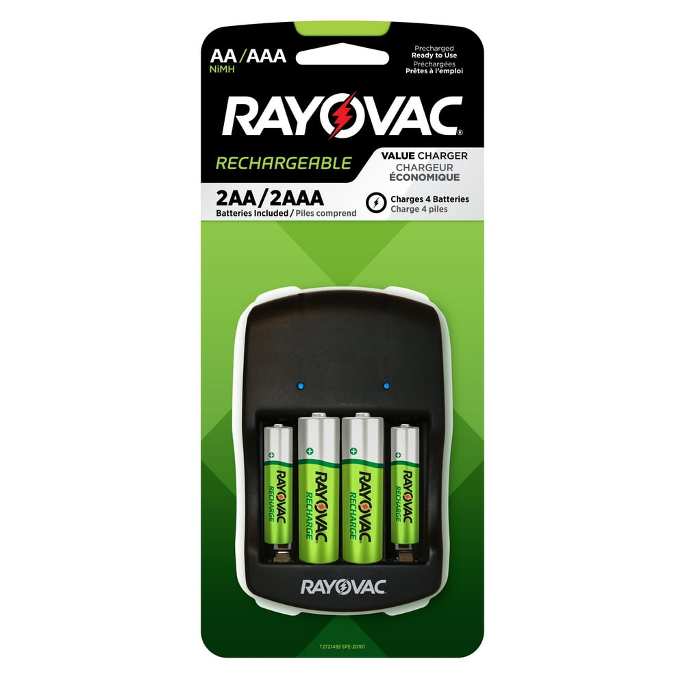 Rayovac Recharge 4 Position AA and AAA Rechargeable Battery Charger, Includes NiMh 2 AA and 2