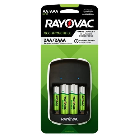 Rayovac Recharge 4 Position AA and AAA Rechargeable Battery Charger, Includes NiMh 2 AA and 2 AAA Rechargeable (Best Way To Charge Nimh Batteries)