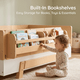 thumbnail image 2 of Miniyam Twin Size Montessori Floor Bed, Kids Bed Frame with Guardrails and Bookshelf Storage, White & Natural, 2 of 5