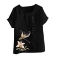 thumbnail image 4 of CLOISE Womens Short Sleeve Shirts Plus Size Tops Button Round Neck Casual Pullover Graphic Summer Blouses Black, 4 of 5