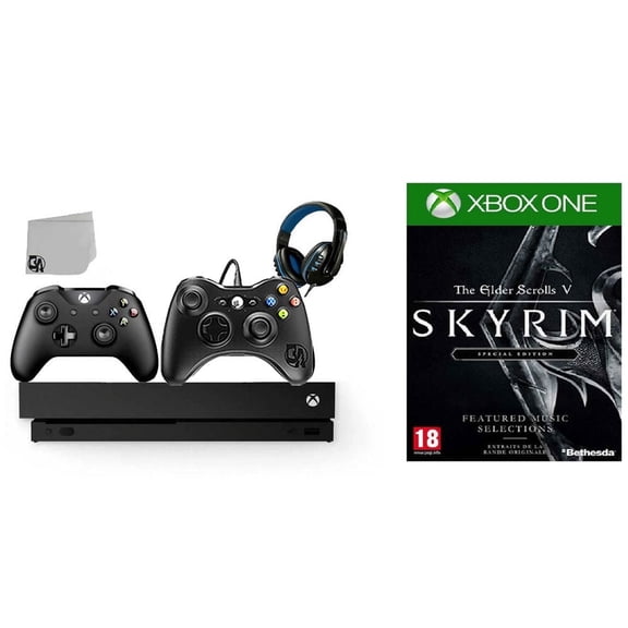 Pre-Owned Microsoft Xbox One X 1TB Gaming Console Black with 2 Controller Included with The Elder Scrolls V- Skyrim BOLT AXTION ( )