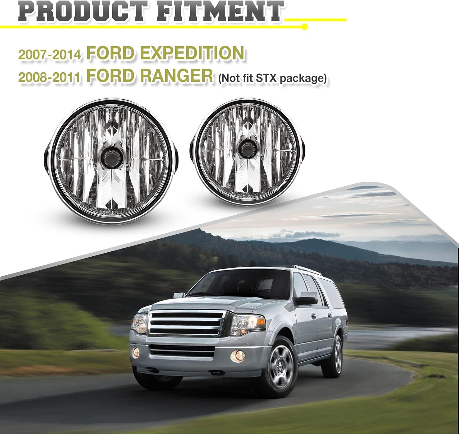 1 Pair Fog Lights Lamps Assembly Fit for 2007-2014 Ford Expedition,OEM Replacement Fog Lamps for 2008-2011 Ford Ranger,Clear Lens