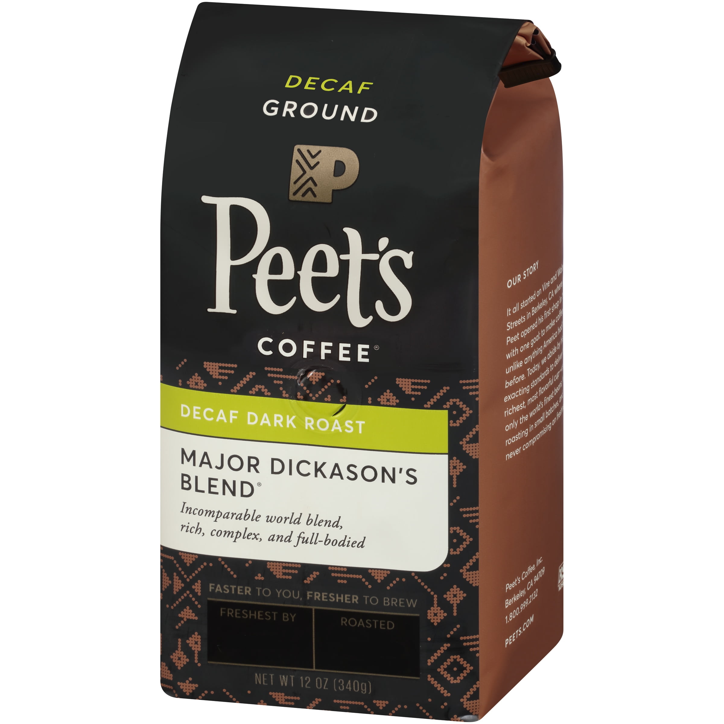 Peet's Coffee Major Dickason's Dark Roast Ground Coffee Decaf, 12 oz.