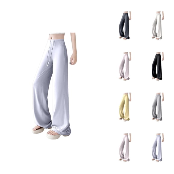 Women's Casual High Waist Wide Leg Pants - Comfortable Loungewear for Everyday and Activities - Breathable Summer and Fall Style