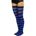 thumbnail image 3 of ToBeInStyle Womens Vibrant Horizontal Wide Striped Thigh High Stockings - Black w/ Royal Blue Stripes - One Size, 3 of 6