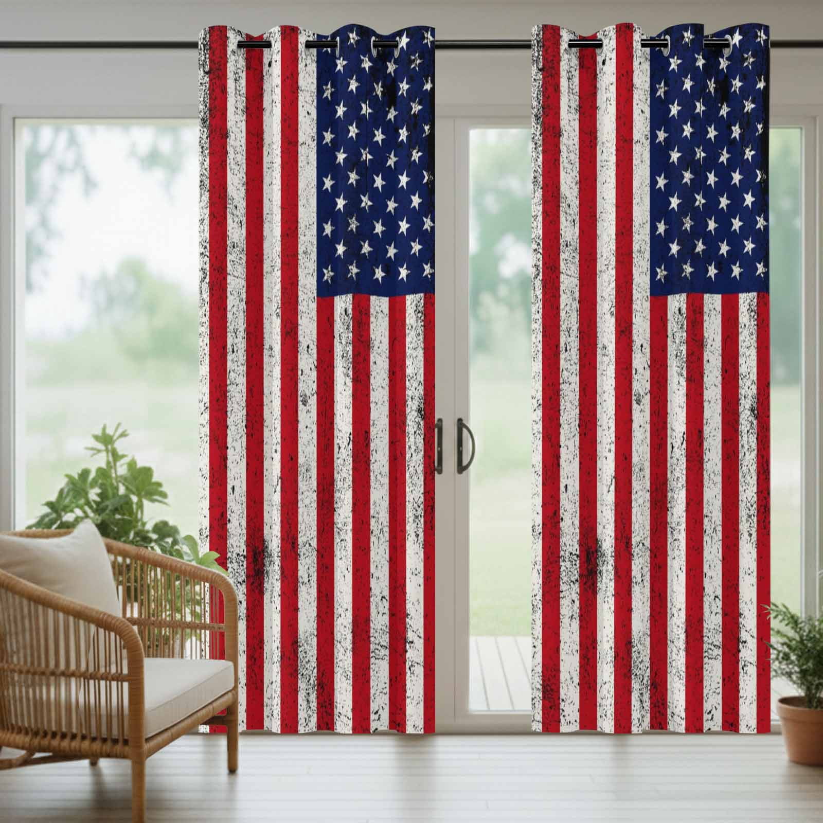 Independence Day Outdoor Curtains for Patio, American Flag Star Red Stripes Vintage Sunshade Privacy Drapes Grommet Waterproof Outside Curtains for Porch/Cabana/Balcony 54"x 108", 1 Panel