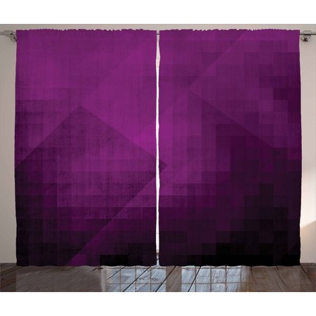 Eggplant Curtains 2 Panels Set Abstract Purple Squares In Faded