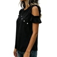thumbnail image 5 of VBVC Women's Cotton Blend Cold Shoulder Blouse, Ladies' Crew Neck Ruffle Sleeve Top, Casual Button Detail Shirt For Women,Black,S-2XL, 5 of 7