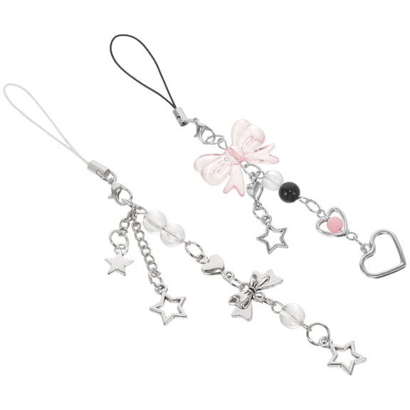 MIPCASE 2Pcs Assorted Color Phone Charm Strap with Butterfly Bow Keychain for Phone Case and Bag Decoration