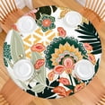 thumbnail image 2 of Vibrant Boho Floral Print Tablecloth - Elastic Hem Fits 52-56 Inch Round Tables - Stretchable Table Cover for Kitchen, 2 of 7