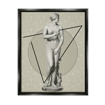 Stupell Industries Classic Statue on Geometric Abstract Painting Black Floater Framed Canvas Art Print Wall Art, 17 x 21