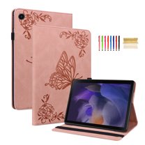 Feishell Cover for Samsung Galaxy Tab A8 10.5 SM-X200/X205,Shockproof Butterfly & Flower Embossed Pattern PU Leather Folio Flip Card Slots Wallet Case Cover,Pink