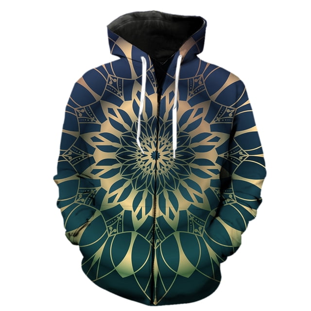 Sudadera con capucha y cremallera de mandala para hombre, unisex, estilo Harajuku, con estampado 3D, informal, de manga larga, de gran tamaño, divertida, estilo hip hop.