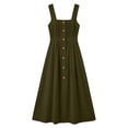 thumbnail image 7 of Gamivast Linen Dresses for Women Sleeveless Square Neck Button Front Maxi Dress with Pockets Casual A-Line Sundress Summer Vacation Beach Dress Army Green XL, 7 of 7
