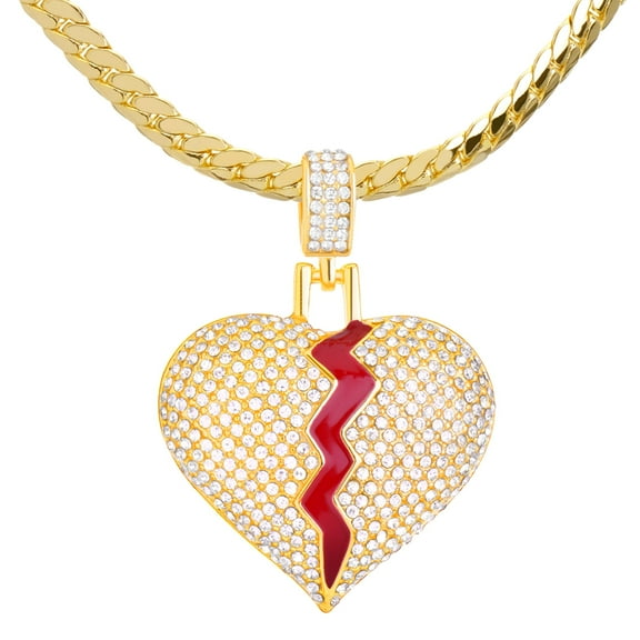 Broken Heart Pendant Gold Tone 20" Miami Cuban Chain Necklace MCP 16875 G
