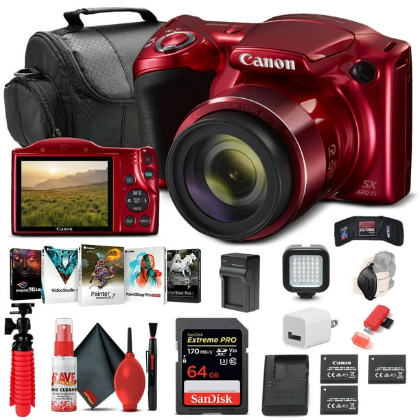 Canon PowerShot SX420 IS Digital Camera (Red) (1069C001) + 64GB 