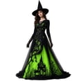 thumbnail image 3 of KLHDSF Women's Halloween Chiffon Lace Long Dress Round Neck Long Sleeve Hollow Out Lace Maxi Dress Gothic Party Witch Costume Dress For Women Green XL, 3 of 8