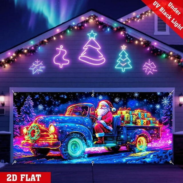 Outoloxit Décoration de Noël Porte de Garage Père Noël, Réutilisable et Résistante aux Intempéries, Installation Facile pour Décoration Extérieure de Vacances, Convient aux Portes de 157 x 71 Pouces