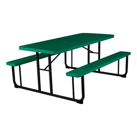 Norwood Commercial Furniture Blow- Molded Plastic Rectangle Picnic Table with Bench, Green/Black, NOR-PTBM7260-6-10