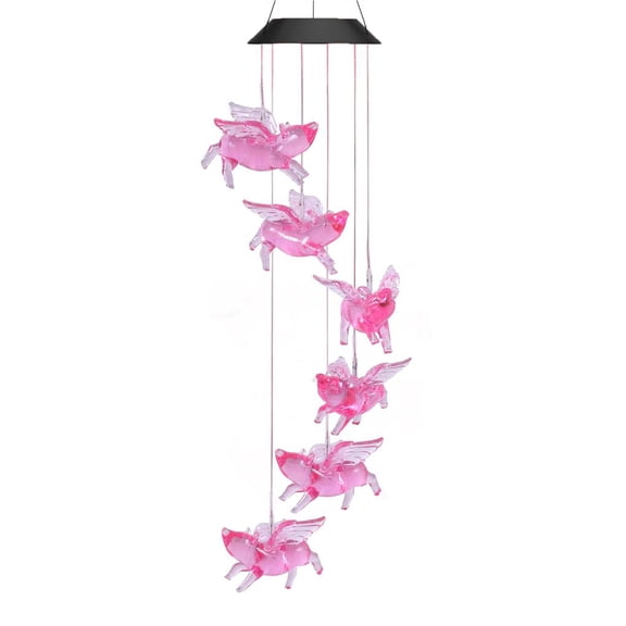 Billuyoard Lámpara LED con carillón de viento de cerdo volador Solar que cambia de Color, paisaje de larga duración, Control de luz Iluminación y accesorios