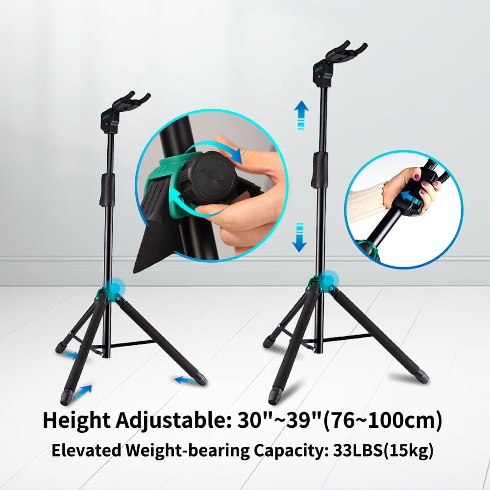 Guitar Stand - Heavy Duty Auto-Lock, Adjustable for Acoustic/Electric Guitars & Bass, 33lbs Capacity, 360° Non-Slip Base | Portable for Stage/Travel/Studio
