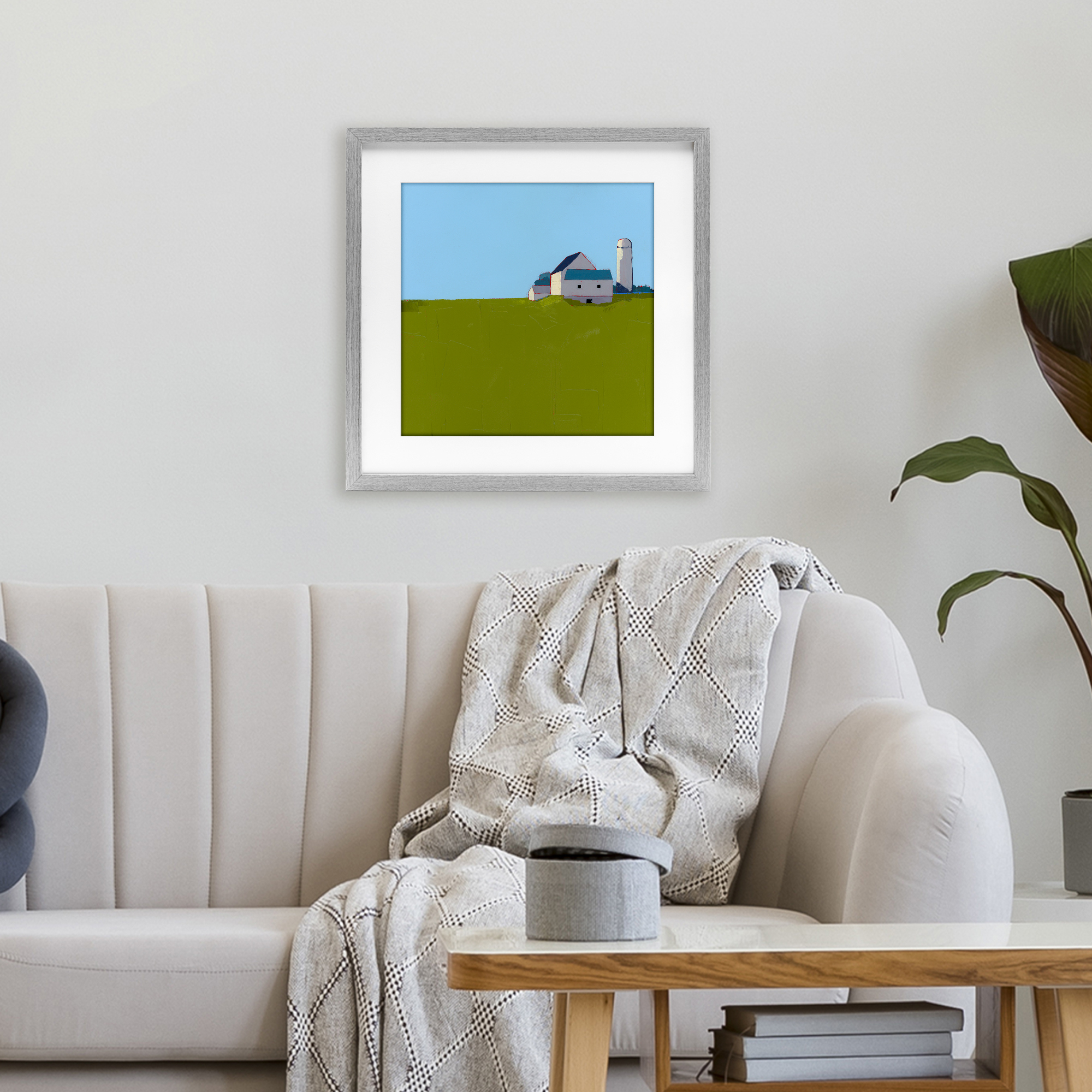 Farmland Silo in Distance Gray Framed Print Under Glass, design by Ruth LaGue