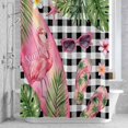 thumbnail image 2 of Summer Ocean Pink Surfboard Bathroom Shower Curtain, Beach Slippers Flower Palm Leaf Black Plaid Waterproof Washable Soft Bath Curtain for Bathtub Decor with 12 Hooks&Grommet, 72x72 Inch, 2 of 9