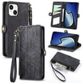 thumbnail image 1 of For iPhone 15 Geometric Zipper Wallet Side Buckle Leather Phone Case, 1 of 5