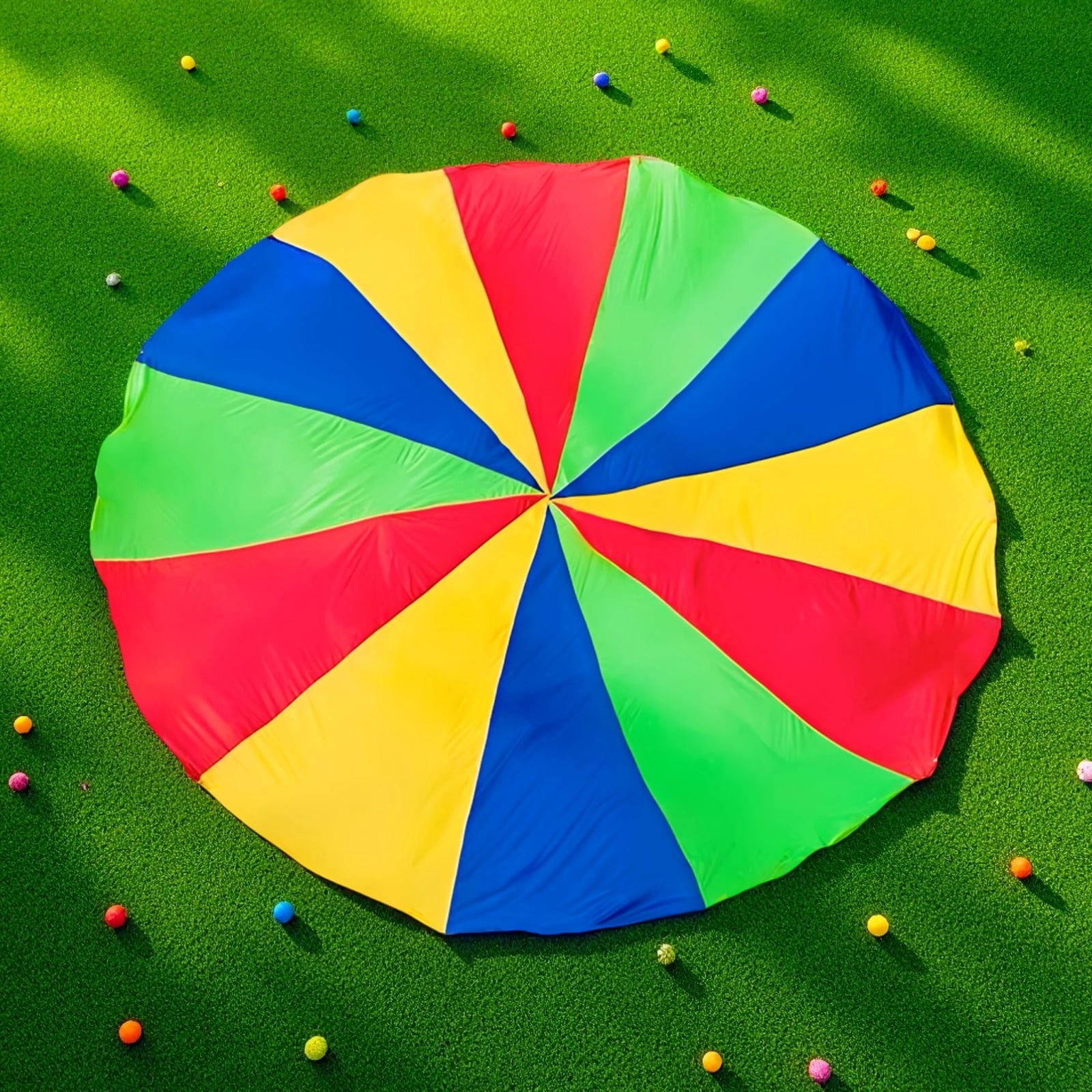 Rainbow Play Parachute, 9.8 ft Durable Polyester Group Activity for Cooperative Games, No Center Hole Safe Design