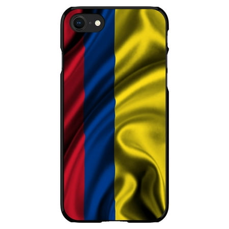 DistinctInk Case for iPhone 7 / 8 / SE (2020 Model) (4.7" Screen) - Custom Ultra Slim Thin Hard Black Plastic Cover - Colombia Waving Flag - Show Your Love of Colombia