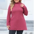 thumbnail image 2 of Elainilye Fashion Womens Long Sleeve Tops Oversize Turtleneck Slimming Tops Solid Casual Ribbed Knit Undershirt Top Blouse,Pink, 2 of 9