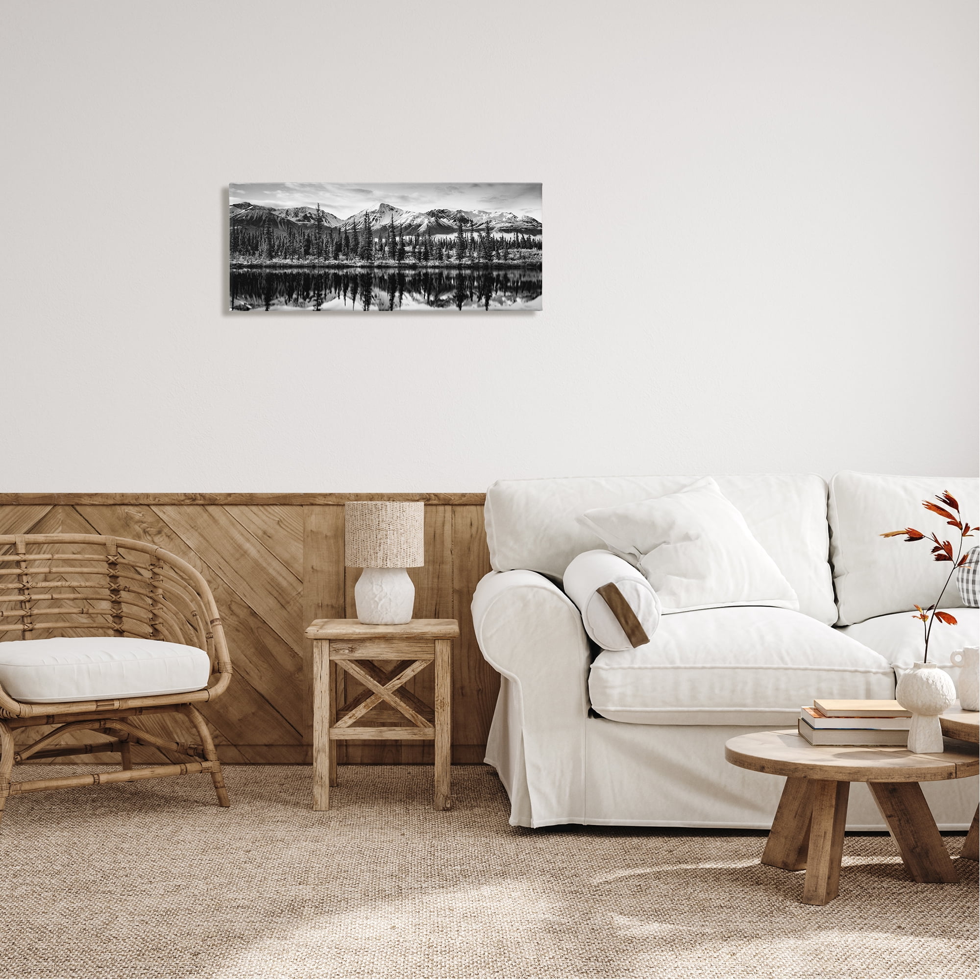 Stupell Industries Monochrome Lake Reflection Landscape Photography Gallery Wrapped Canvas Art Print Wall Art, 30 x 13