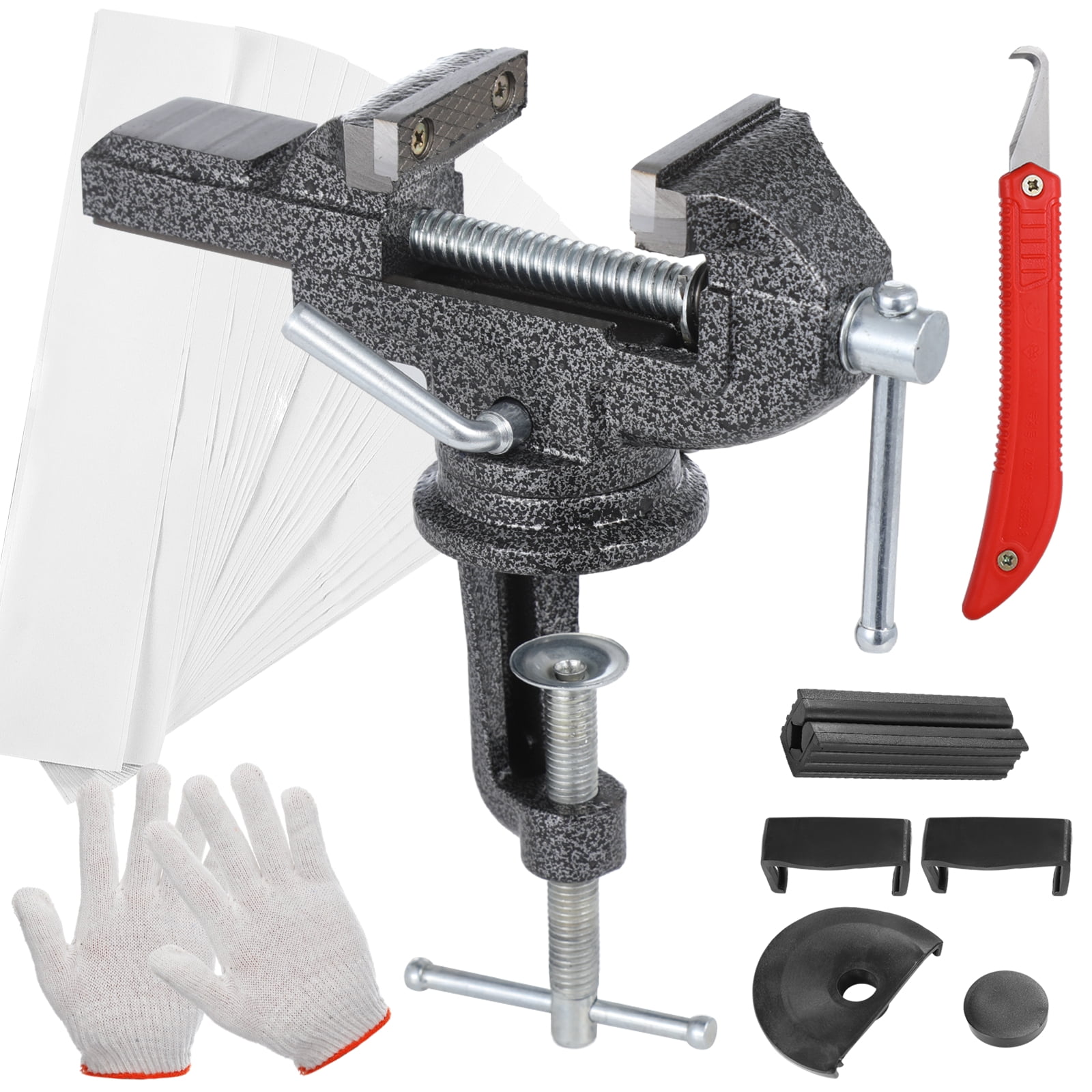 Golf Club Grip Vise Clamp Kit, Adjustable Golf Club Vice Clamp, 360 Degrees Rotating Golf Shaft Puller Tool with 20 Double-Sided Tape, Rubber Sleeve, Hook Cutter for Easy Regripping