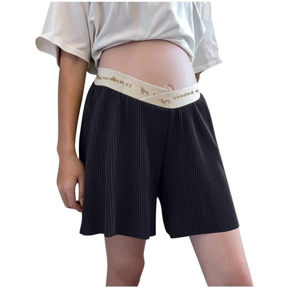 ZACPNCV Maternity Active Shorts with Pockets Drawstring Pregnancy Women's Casual Short Black M