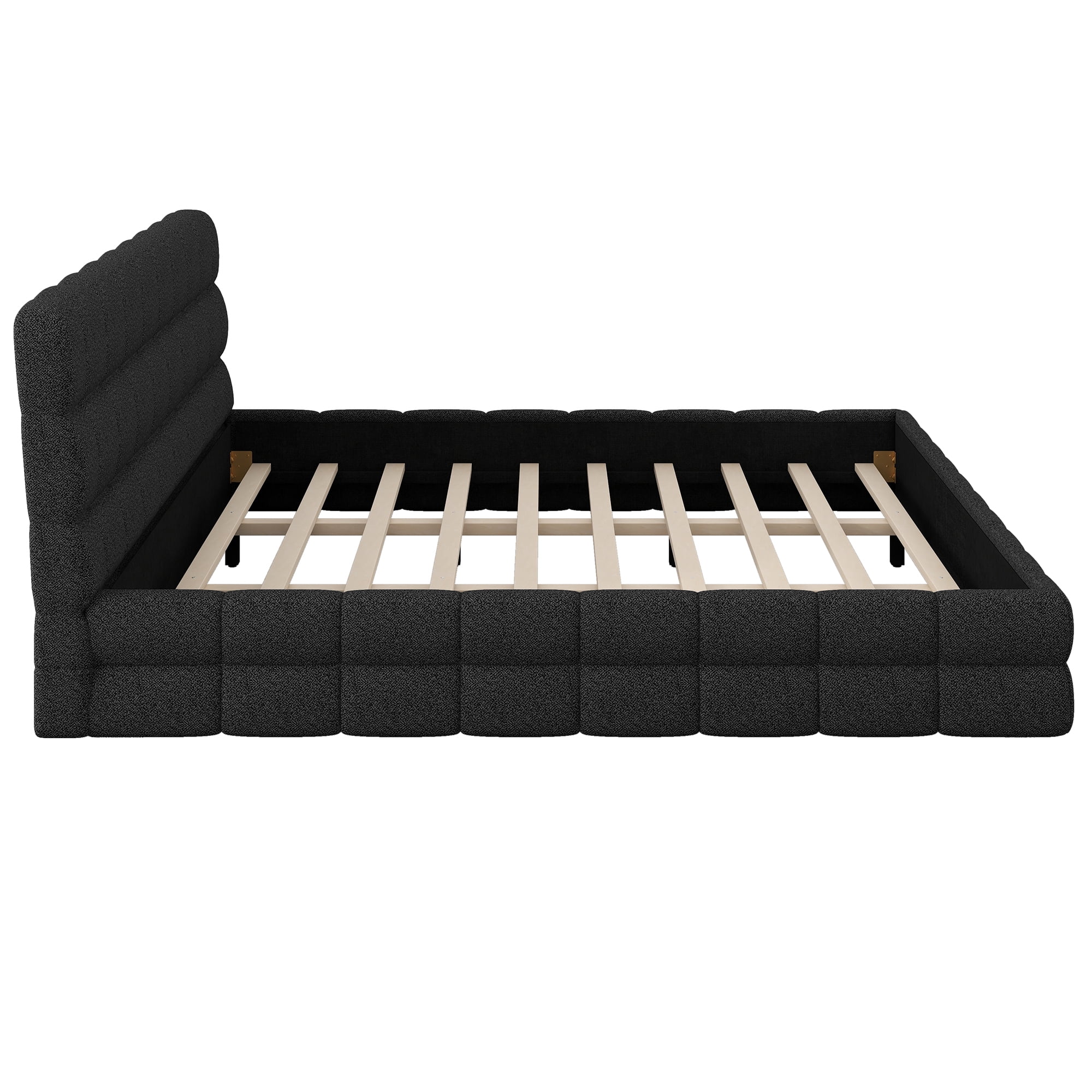 Euroco Upholstered King Size Platform Bed, Black