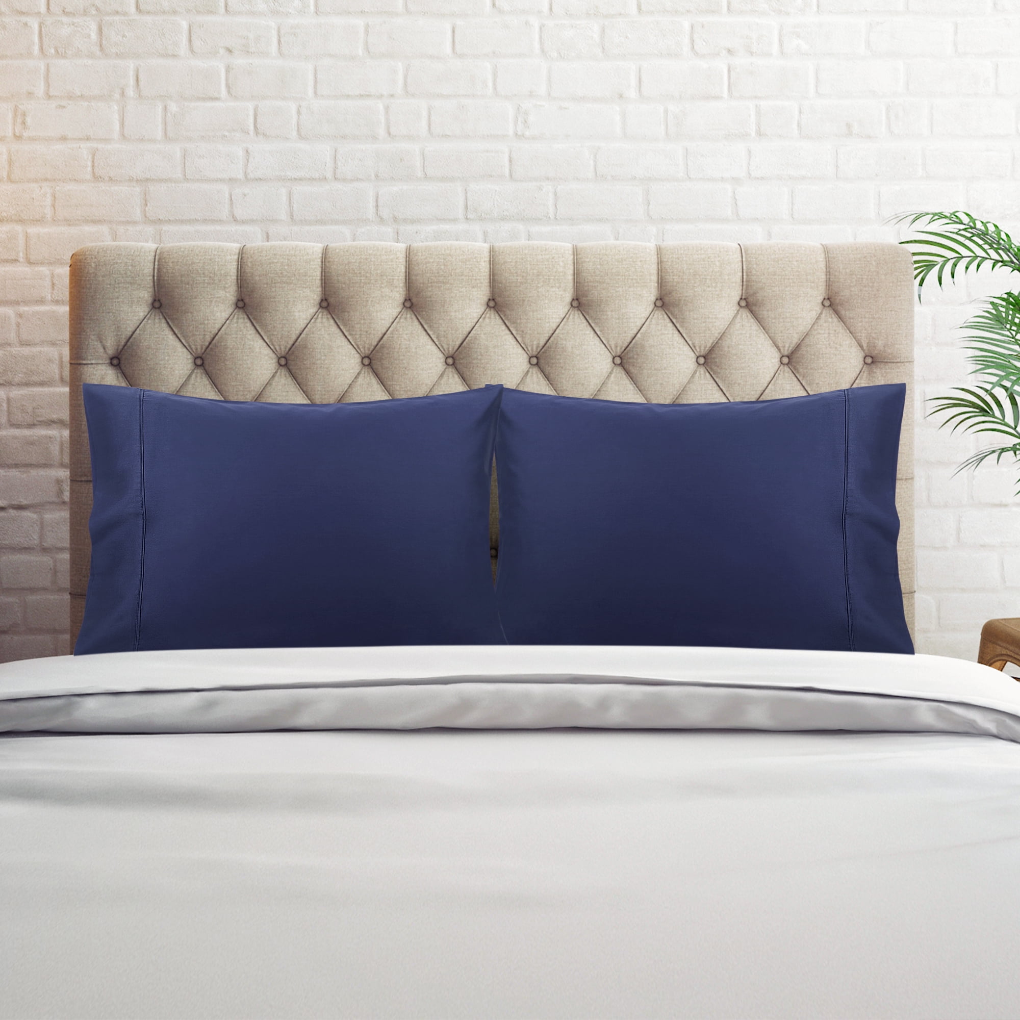 Unique Bargains Pillowcase Set of 2, Cotton with Envelope Navy Blue Standard
