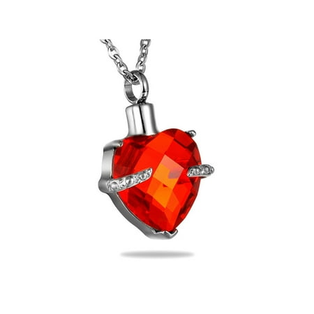 Crystal July Birthstone Heart Memorial Jewelry Pendant Keepsake Memorial Urn Necklace
