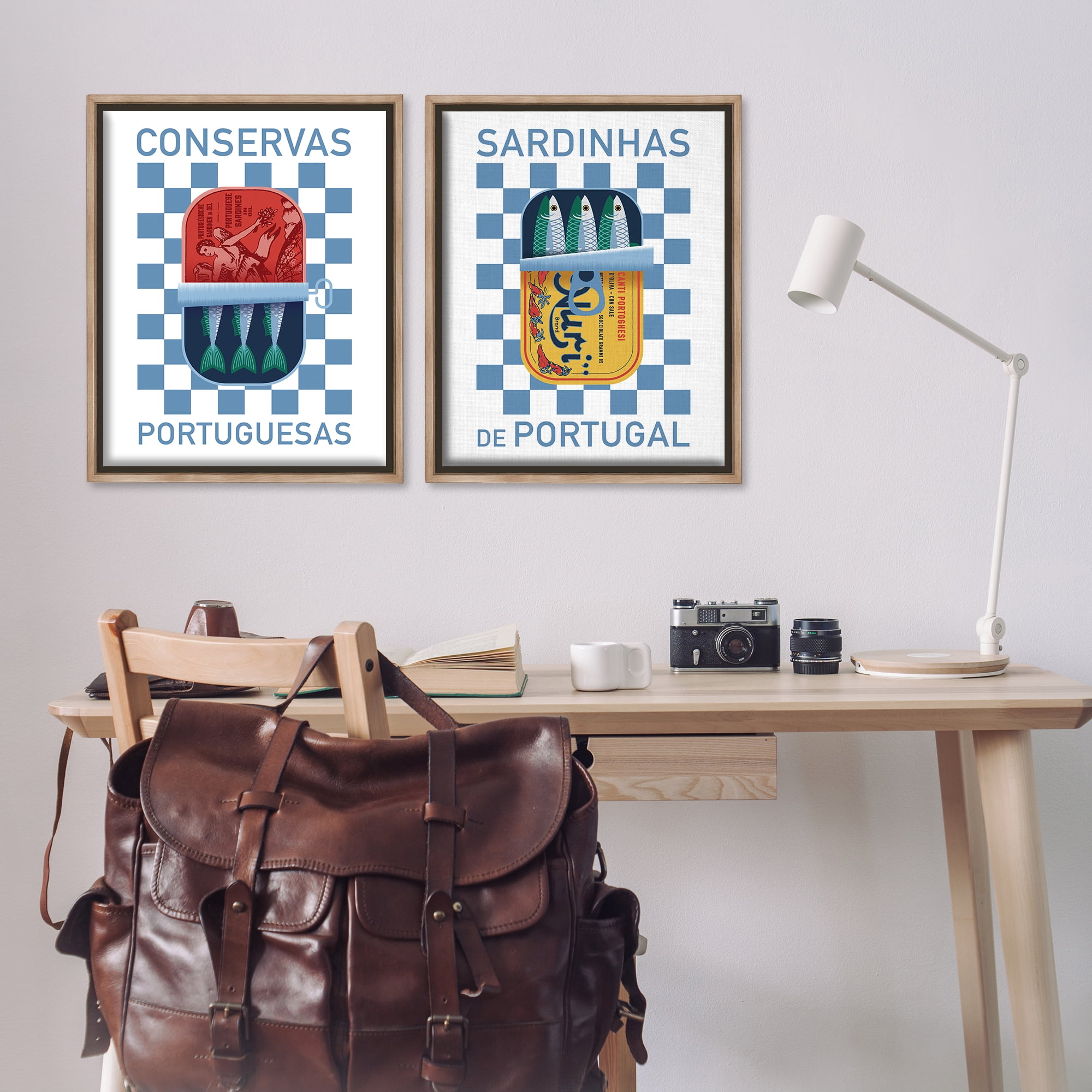 Stupell Industries Portuguese Canned Sardines Food & Beverage Painting Brown Floater Framed Canvas Art Print Wall Art, 31 x 25, Set of 2