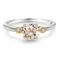 thumbnail image 2 of Gem Stone King 925 Silver and 10K Yellow Gold Peach Morganite and White Lab Grown Diamond 3-Stone Engagement Ring for Women (0.63 Cttw, Round 6MM, Gemstone October Birthstone, Size 6), 2 of 4