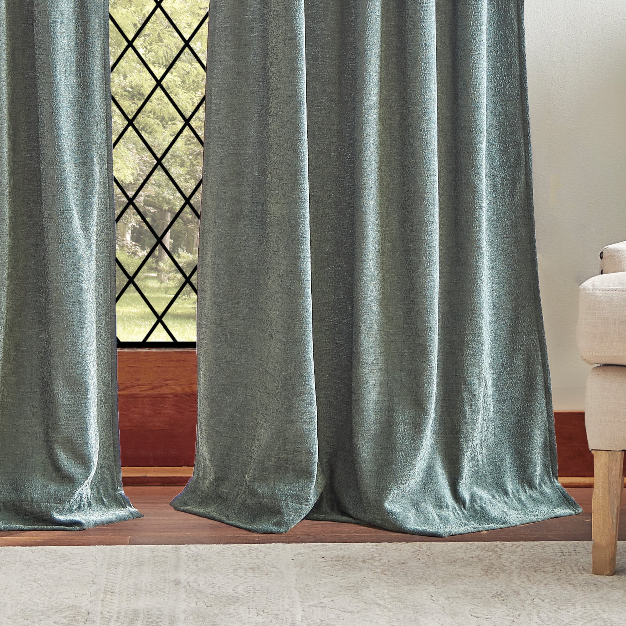 Martha Stewart Naples Chenille Curtain Panel Pair, Olive, Back Tab, Light Filtering, Indoor, Adult, 2 Piece Set, 37" x 84"