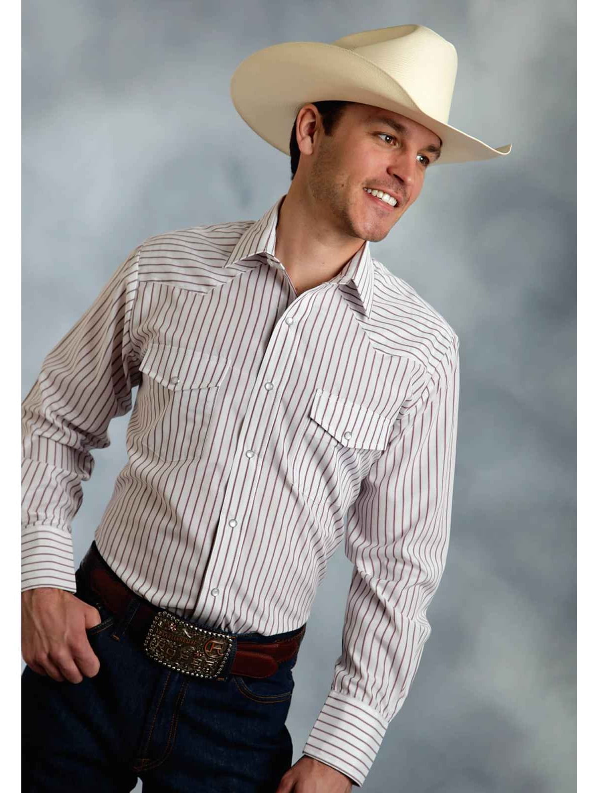 Roper 0144 Men's Long Sleeve Western Style Shirt Red Stripe - Walmart.com