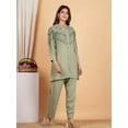 thumbnail image 3 of Sage Green Embroidered Button-Front Co-Ord Set in Viscose Rayon, 3 of 5