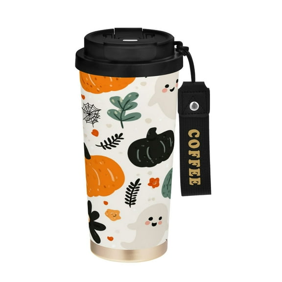 500ml Double-Wall Vacuum Insulated Tumblers Stainless Steel Coffee Tumbler with Ceramic Coating Simple Cartoon Halloween Pattern