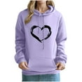thumbnail image 2 of Crunowin Women Hooded Sweatshirts, Loose Fit Heart Printed Long Sleeve Fashion Pullover Tops Purple L, 2 of 4