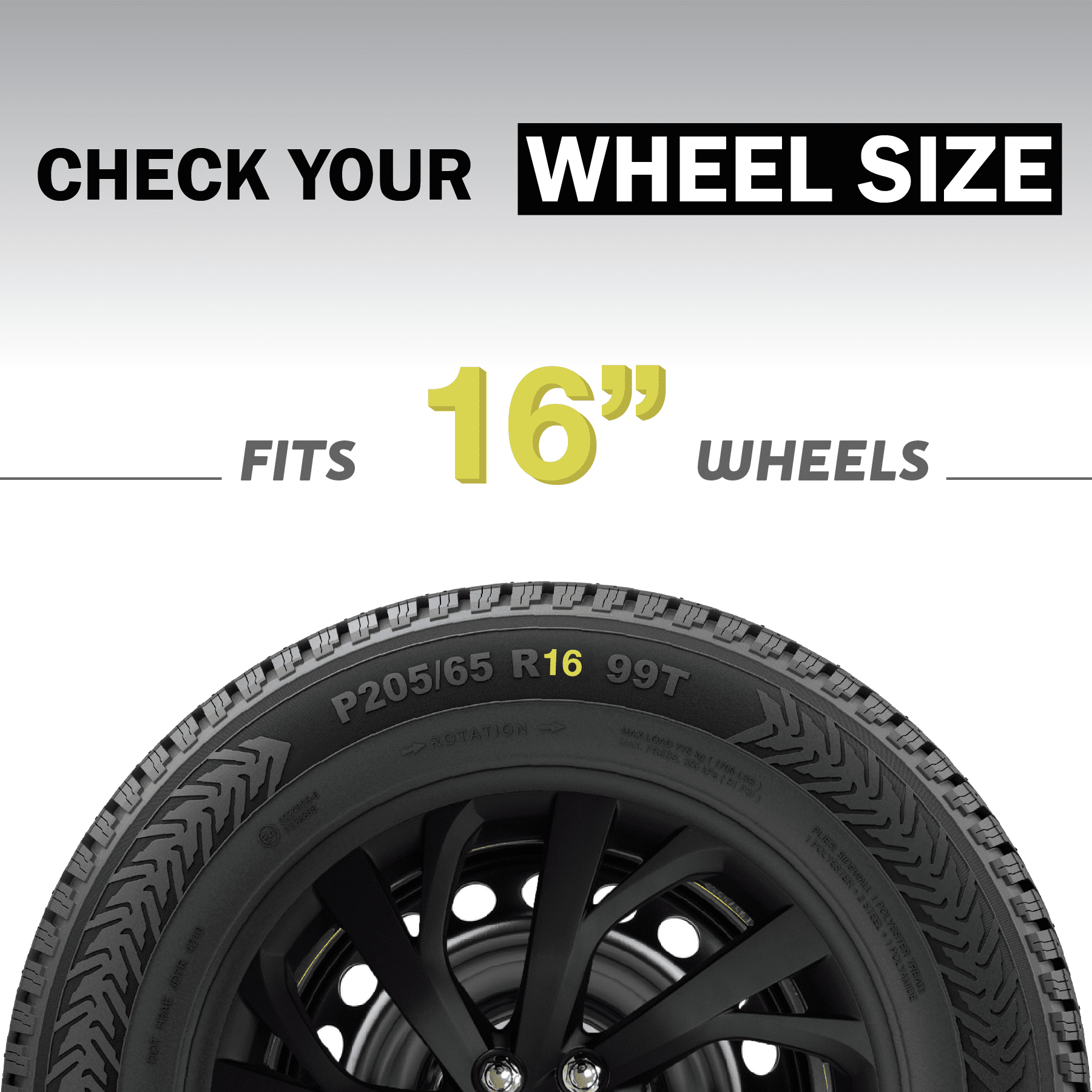 16-inch Black Wheel Covers (Hubcaps) - Set of 4 - Fits Most Cars