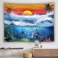 thumbnail image 1 of Tapiz de animales marinos con forma de ballena, mar y cielo azul, 150 x 150 cm, 1 of 1