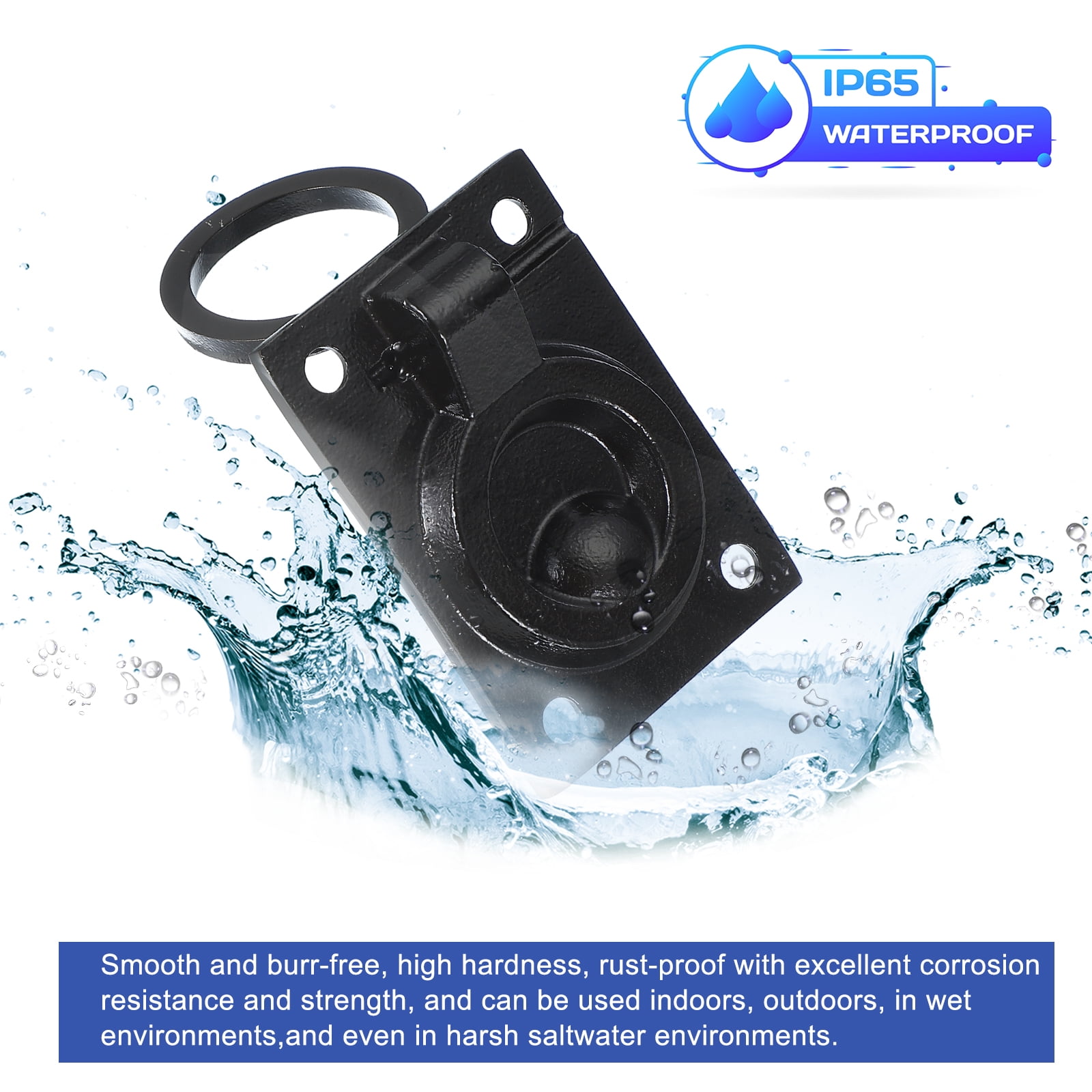 Unique Bargains Flush Pull Ring Handles, Marine Grade Square Recessed Door Pull Black