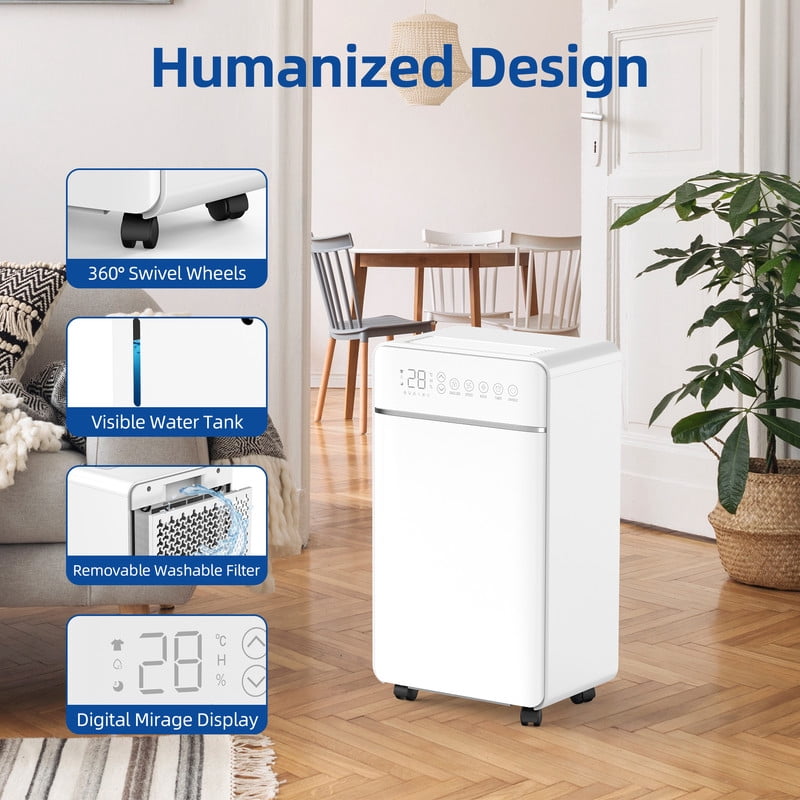30 pt. 2000 sq.ft. Dehumidifier for Home with Bucket, Drain Hose, in White, Cloth Dry