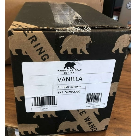 Wandering Bear Coffee Vanilla Cold Brew Coffee Case, 96 Fluid Ounces, 3 Per Case