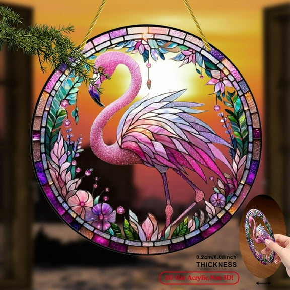 2D Flat Products Flamingo Painted Hanging Ornaments for Bedroom, Porch, Garden And Outdoor Decoration Ideal Birthday Gift for Friends And Family 8*8inch